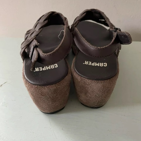 Camper Braided Strap Brown Leather Wedge Size 38 US 7 - Picture 4 of 8